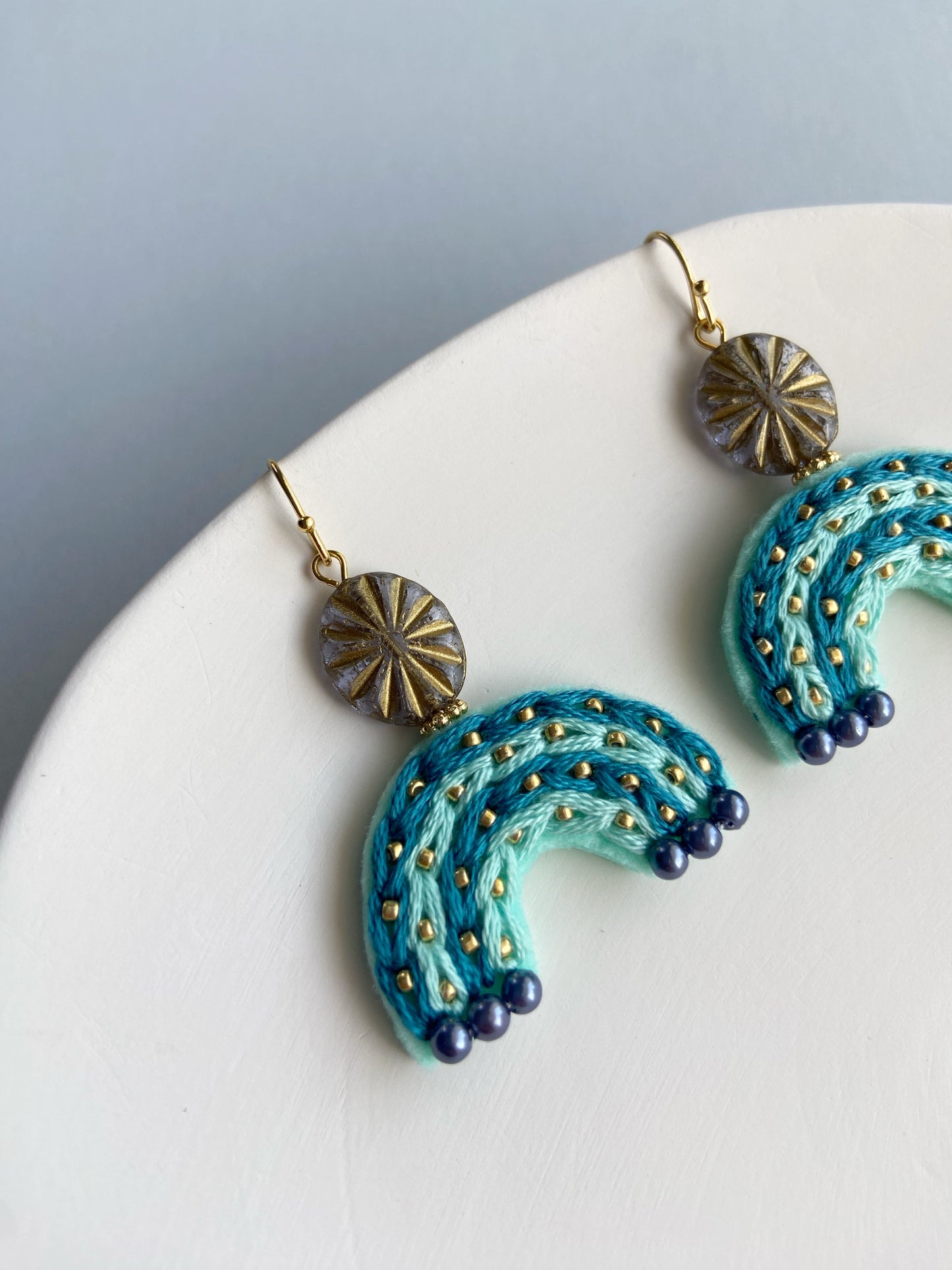 IE156_Thread & Bead Embroidered Earrings