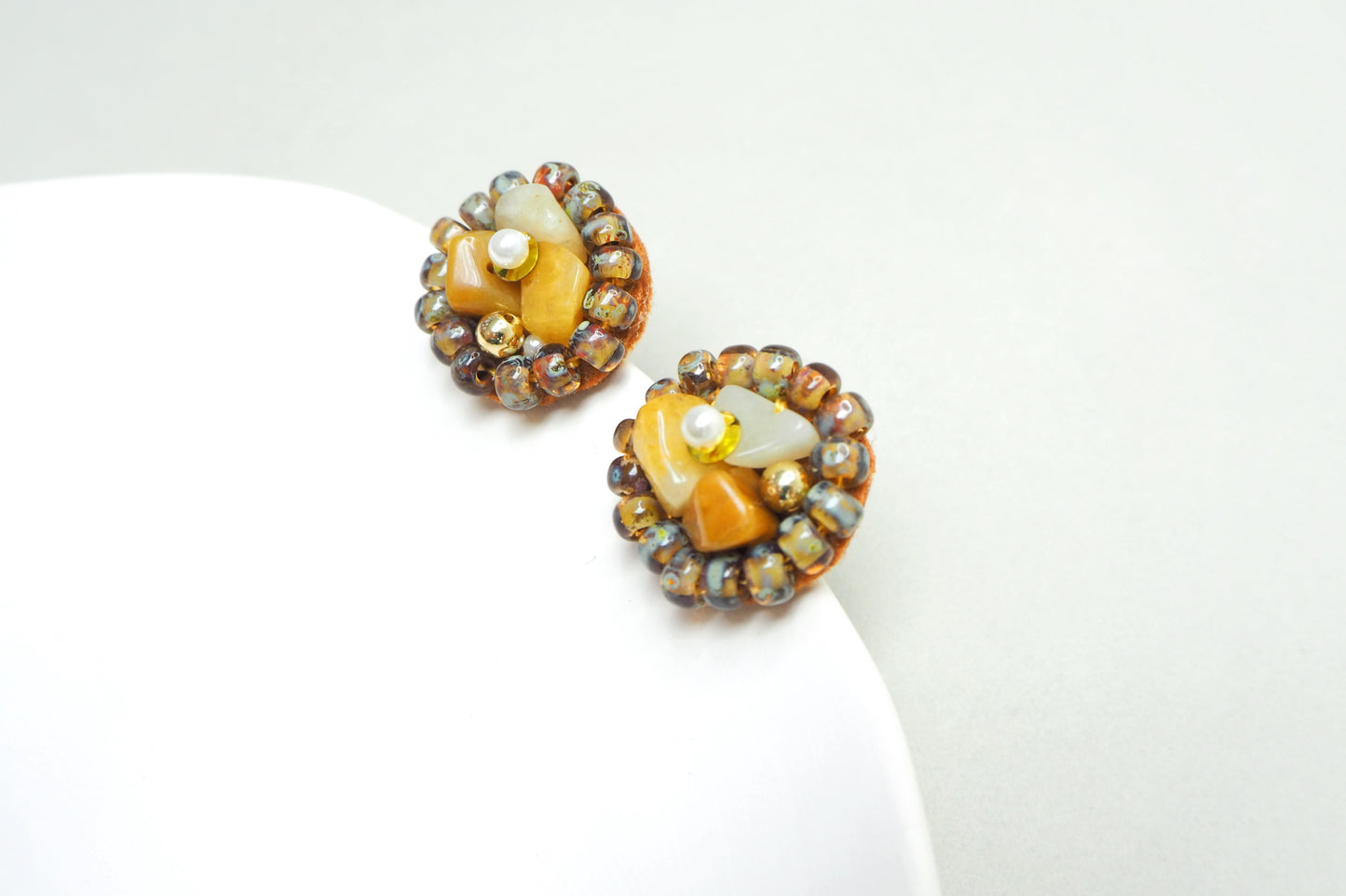 IE088_Bead Embroidered Earrings_Gemstones_Yellow Aventurine