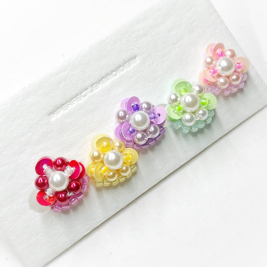 Bead Embroidered Earrings (IE128) – multi-colored handmade earrings with Japan glass beads and shell pearls