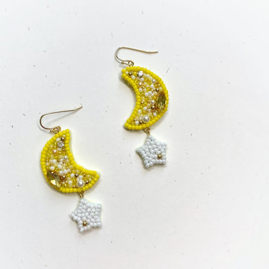 IE143_Starry Moon Bead Embroidered Earrings