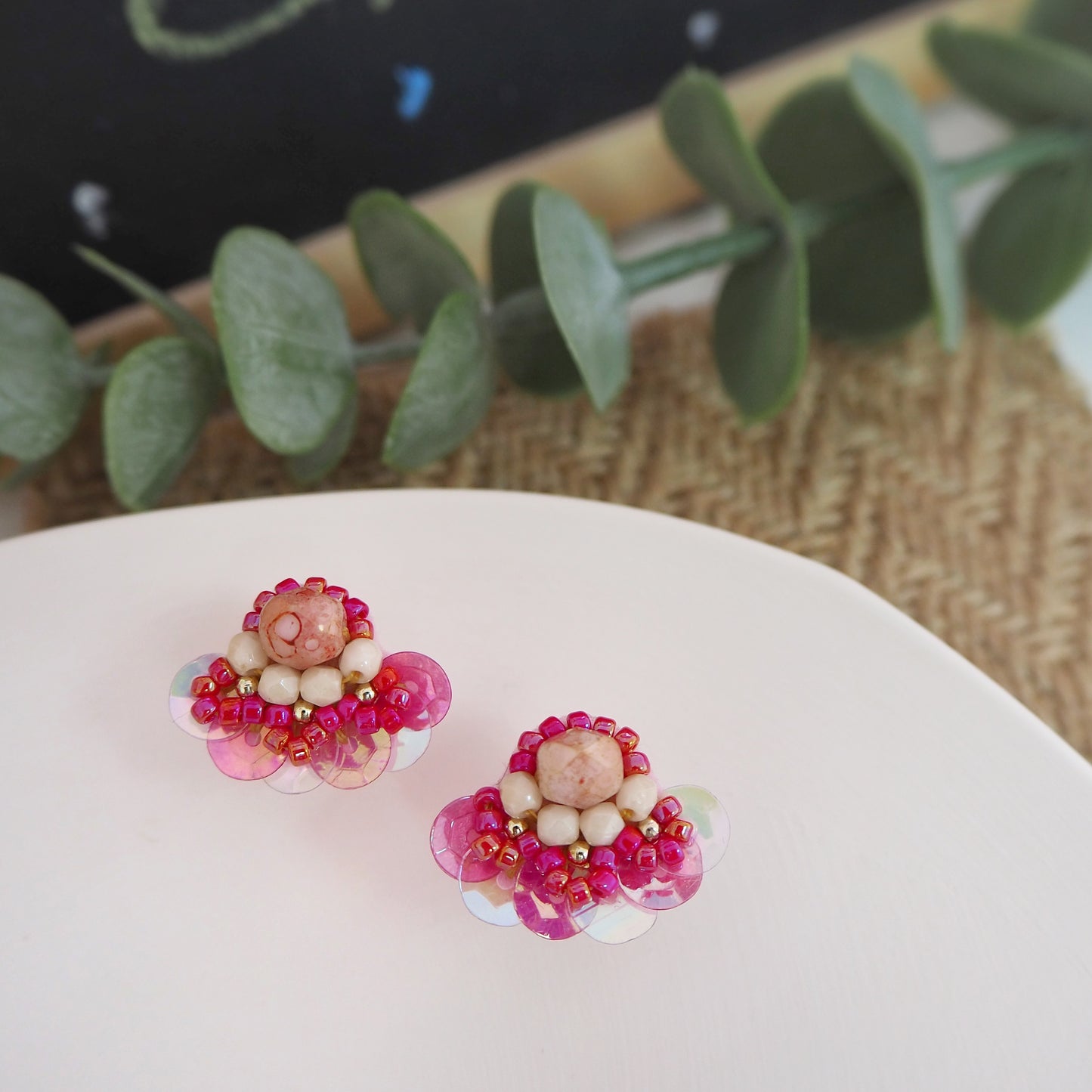 IE151_Strawberry Choco Bead Embroidered Earrings