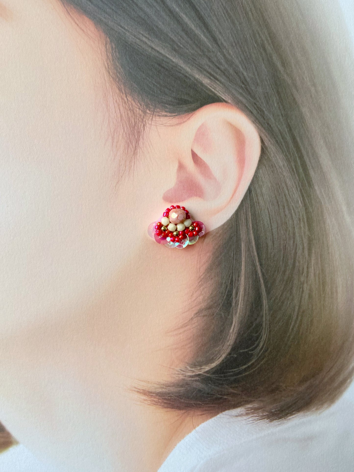 IE151_Strawberry Choco Bead Embroidered Earrings