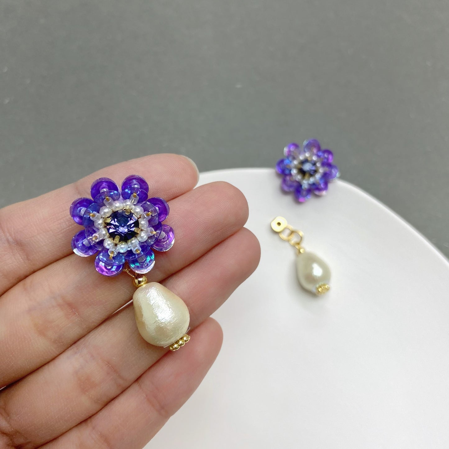 IE167_Bead Embroidered Earrings_2-ways