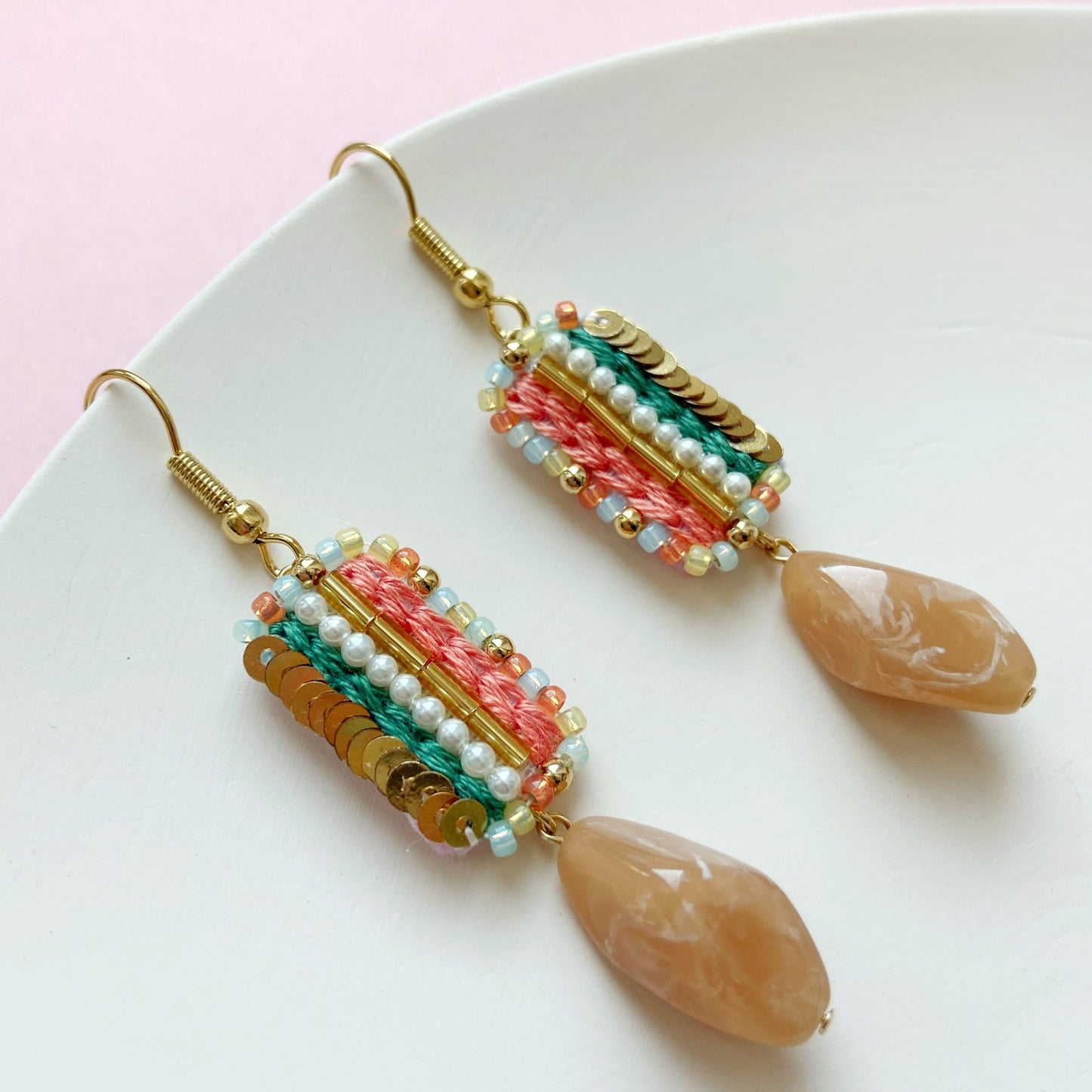 IE216_Thread & Bead Embroidered Earrings