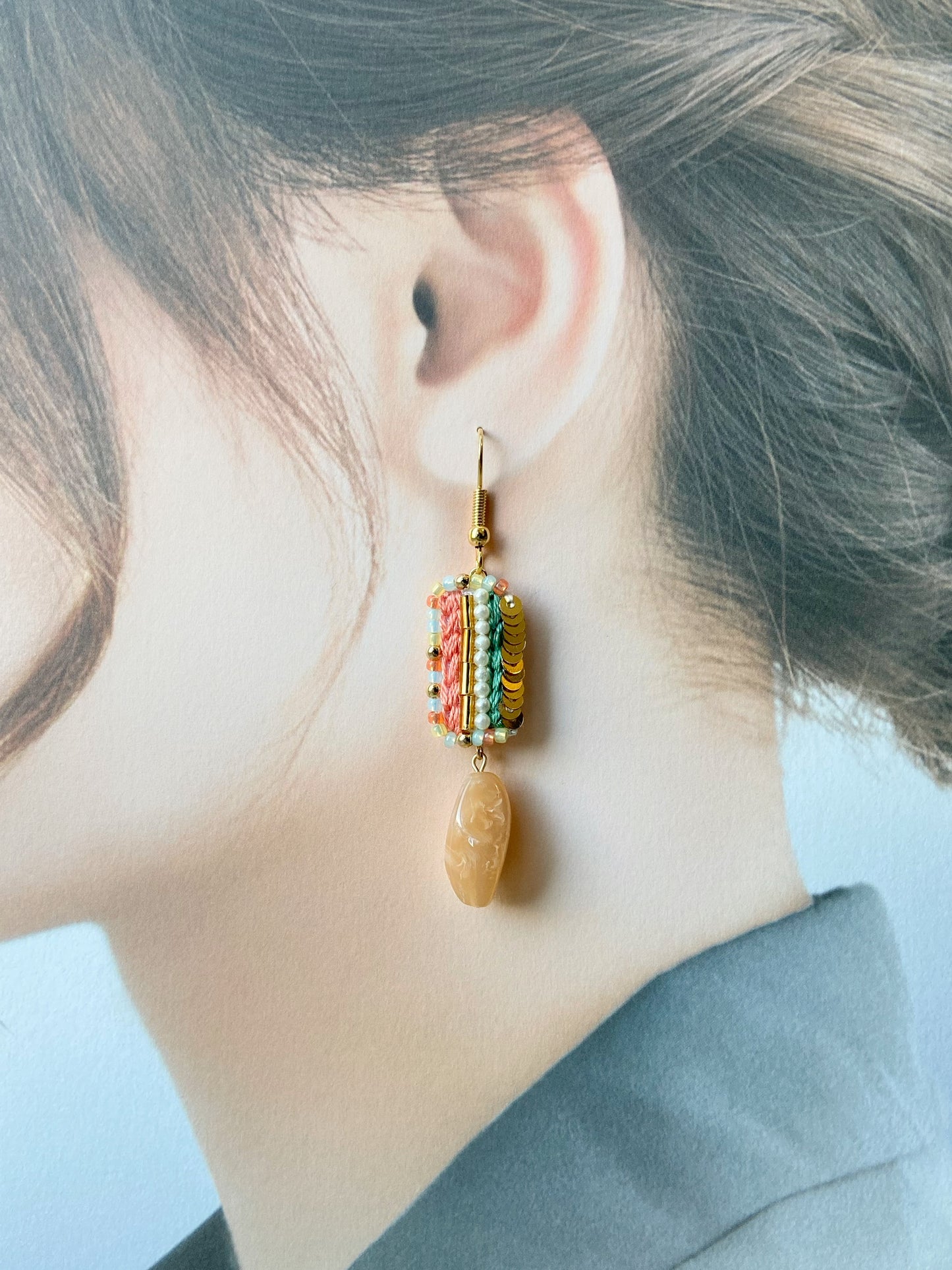 IE216_Thread & Bead Embroidered Earrings