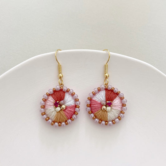 IE228_Thread & Bead Embroidered Earrings