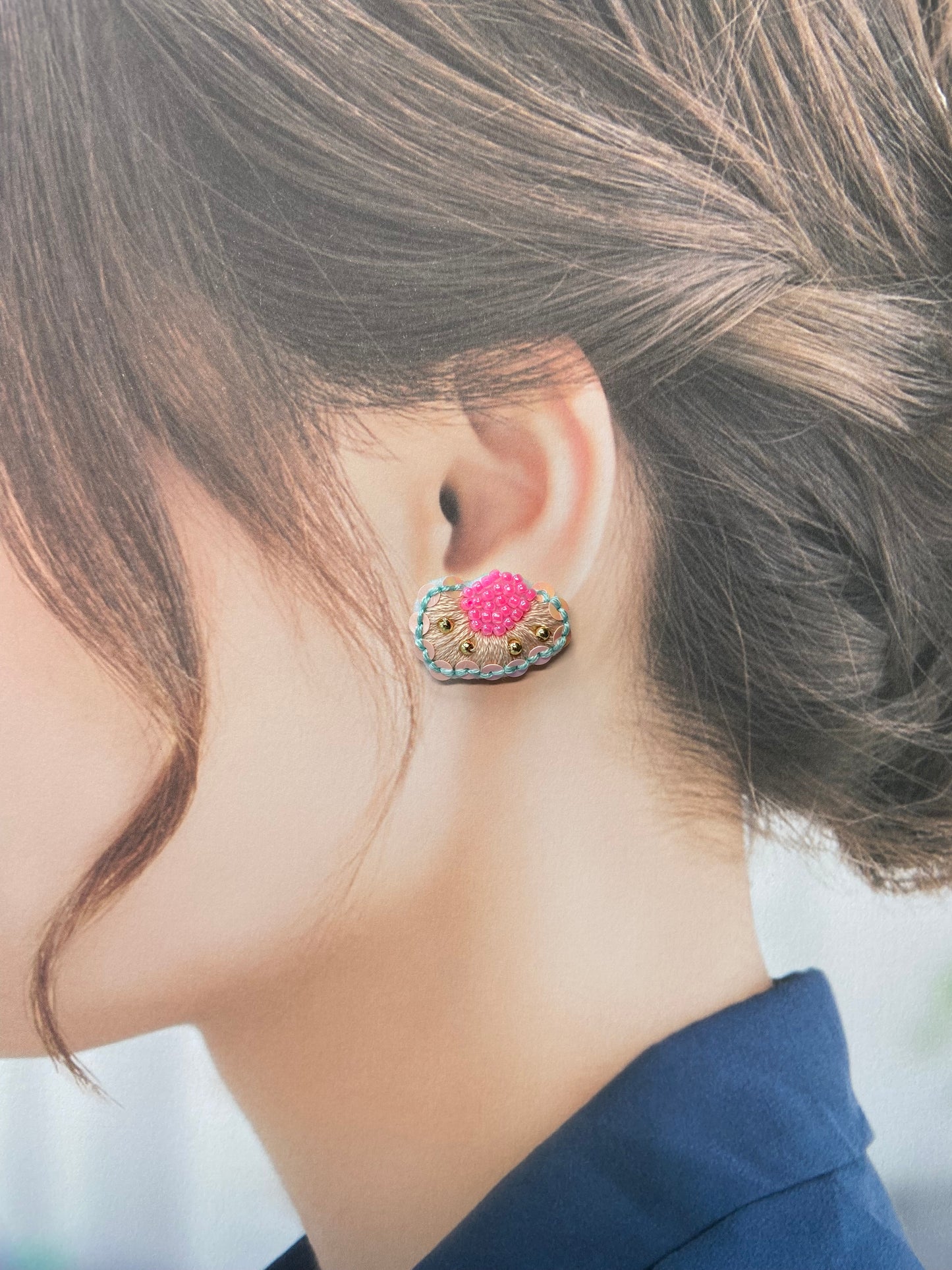 IE325_Thread & Bead Embroidered Earrings